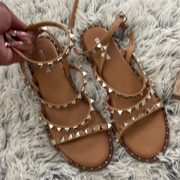 Brown Sliver Studded Sandals that wrap around the ankle - Picture 3 of 3